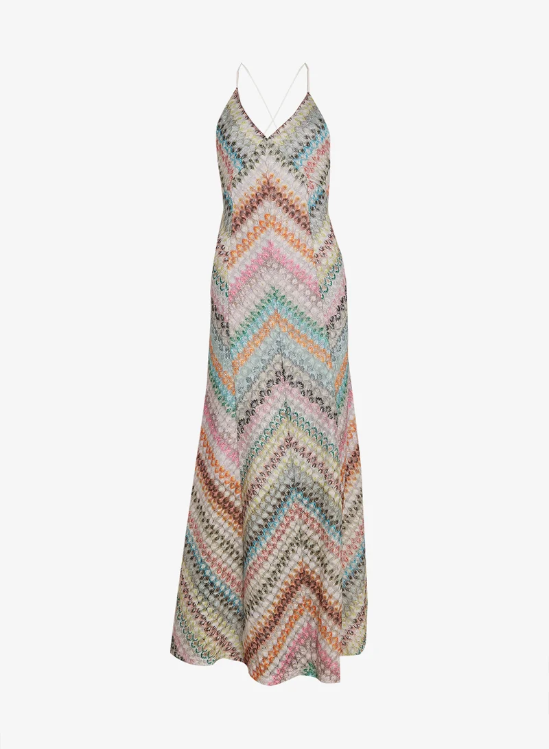 جينجر فستان شاطئ كروشيه بياقة هالتر بنقشة شيفرون